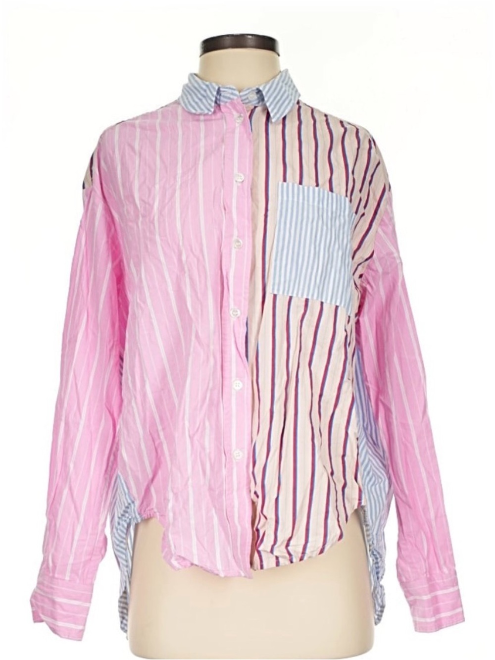 Essential Antwerp Mixed-Stripe Pink Button-Down Shirt with Contrast Pocket